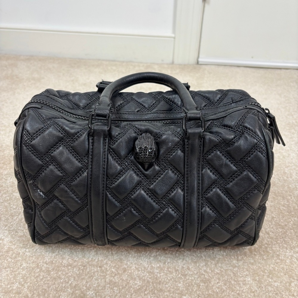Kurt Geiger Black Quilted Leather Skull Accent Crossbody Duffel